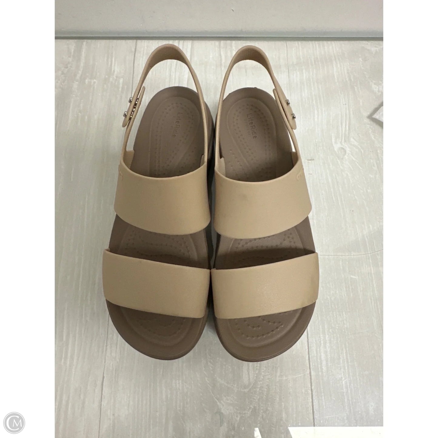 Sandals Heels Wedge By Crocs In Cream, Size: 5