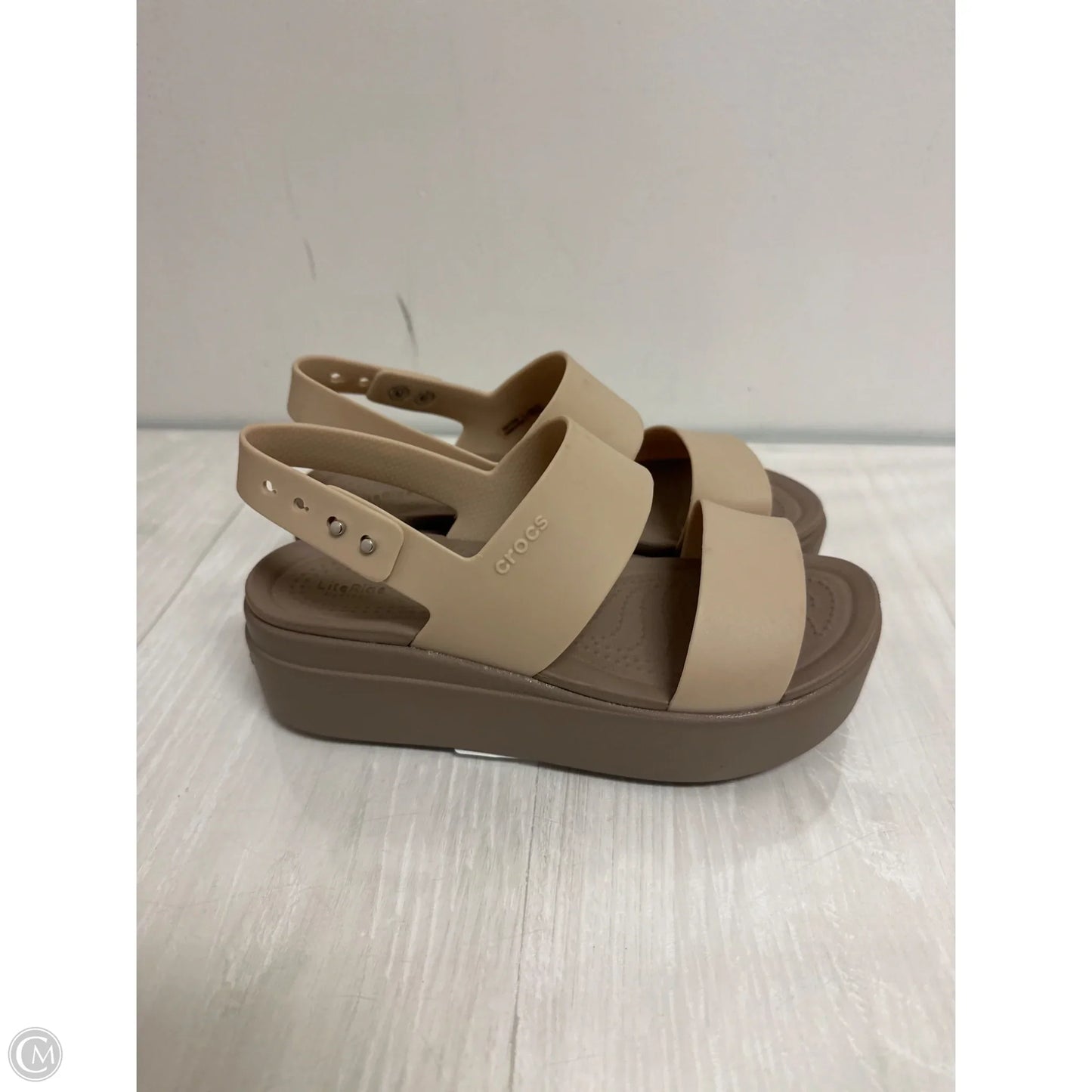 Sandals Heels Wedge By Crocs In Cream, Size: 5