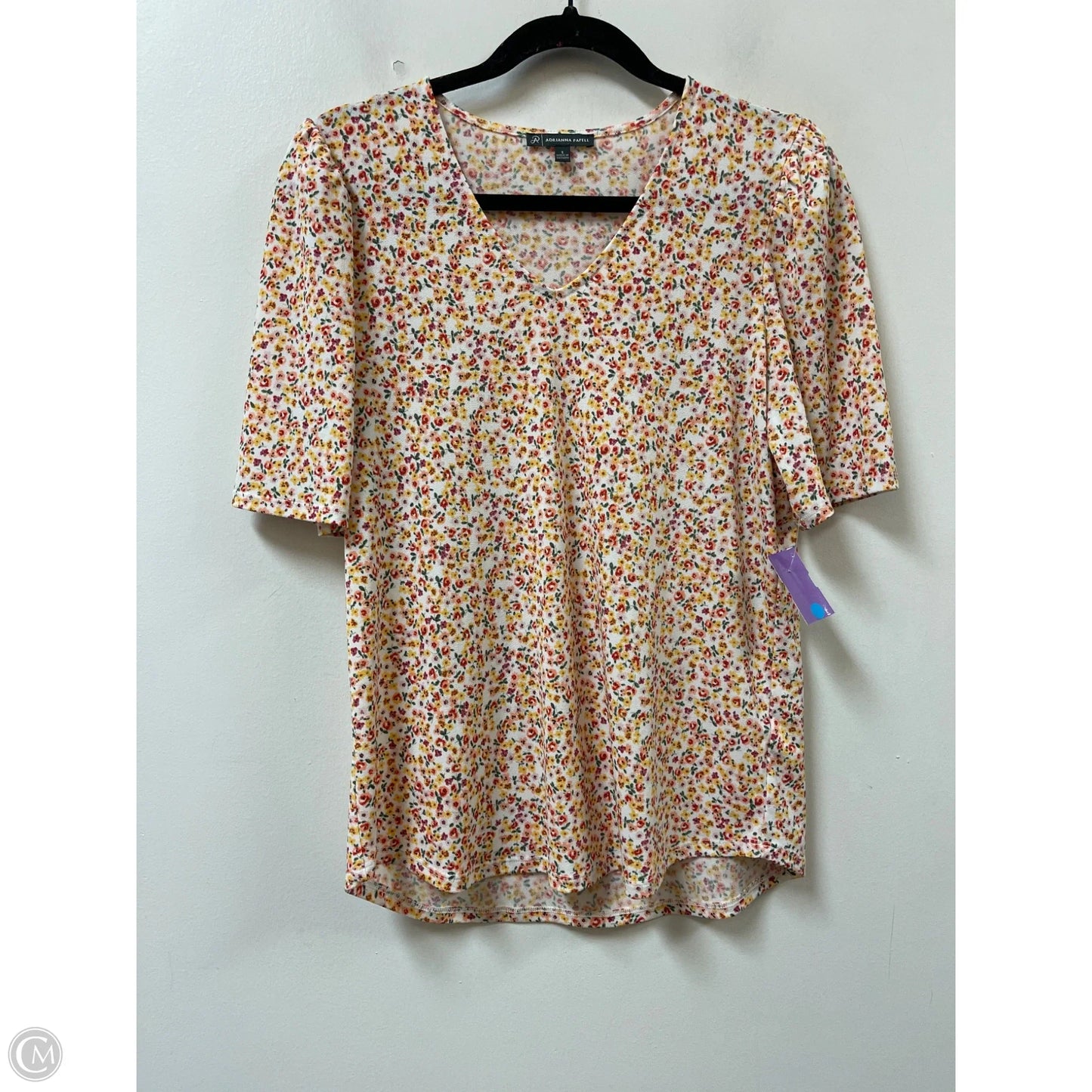 Top Short Sleeve By Adrianna Papell In Floral Print, Size: S