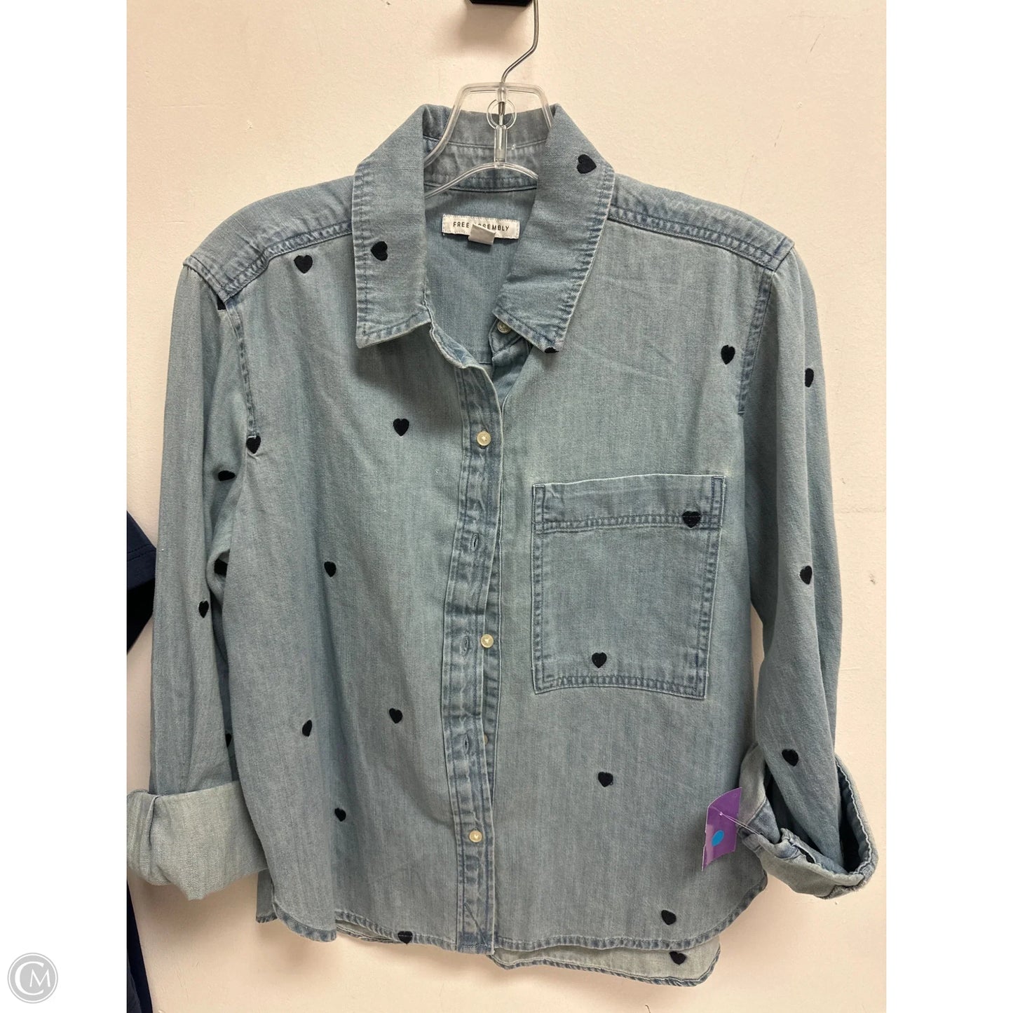 Blouse Long Sleeve By Free Assembly In Blue Denim, Size: M
