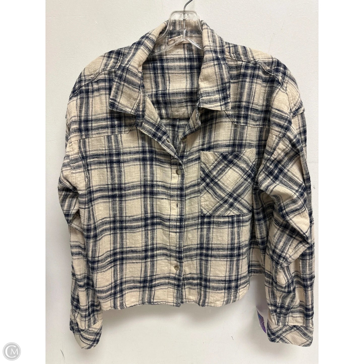 Blouse Long Sleeve By Ana In Blue & Cream, Size: L