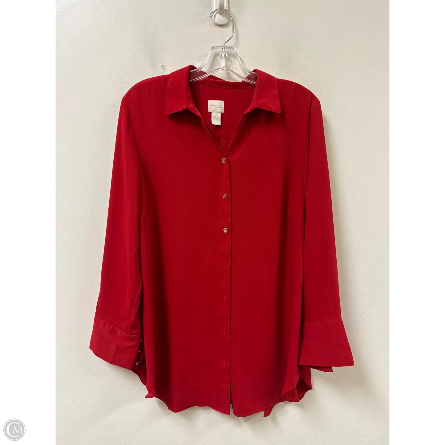 Blouse Long Sleeve By Chicos In Red, Size: L