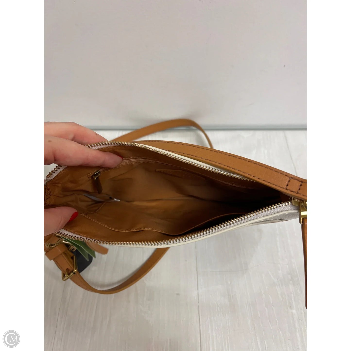Handbag Leather By Fossil, Size: Medium