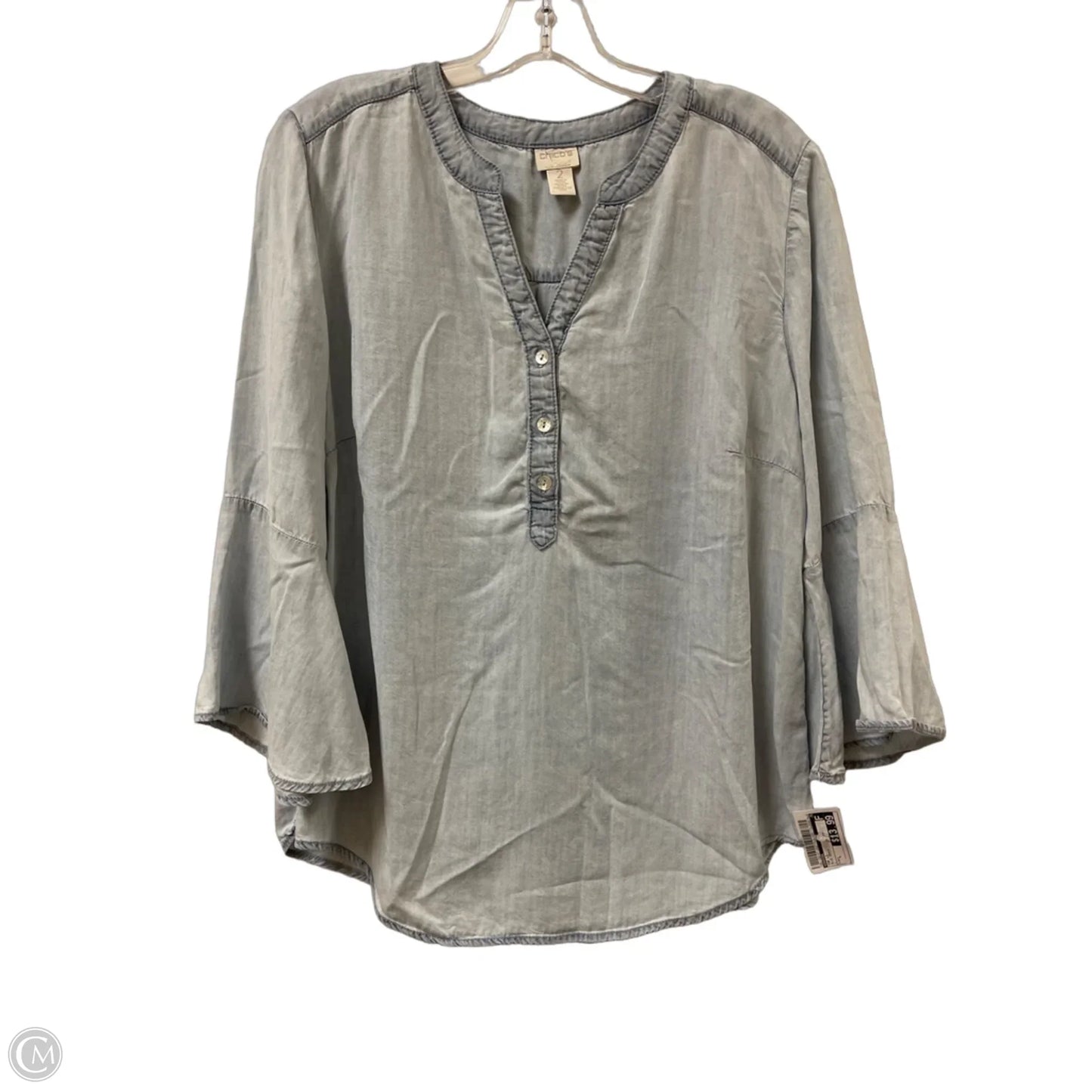 Top Long Sleeve By Chicos In Blue Denim, Size: L