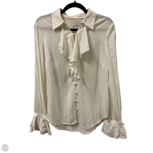 Blouse Long Sleeve By Anthropologie In Cream, Size: M