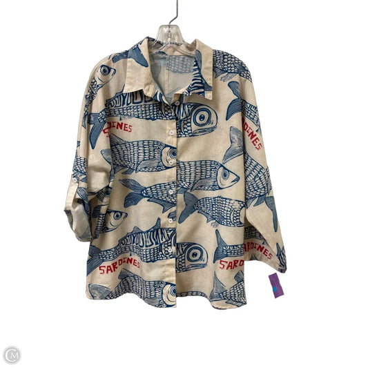 Blouse Long Sleeve By Clothes Mentor In Blue & Cream, Size: Xl