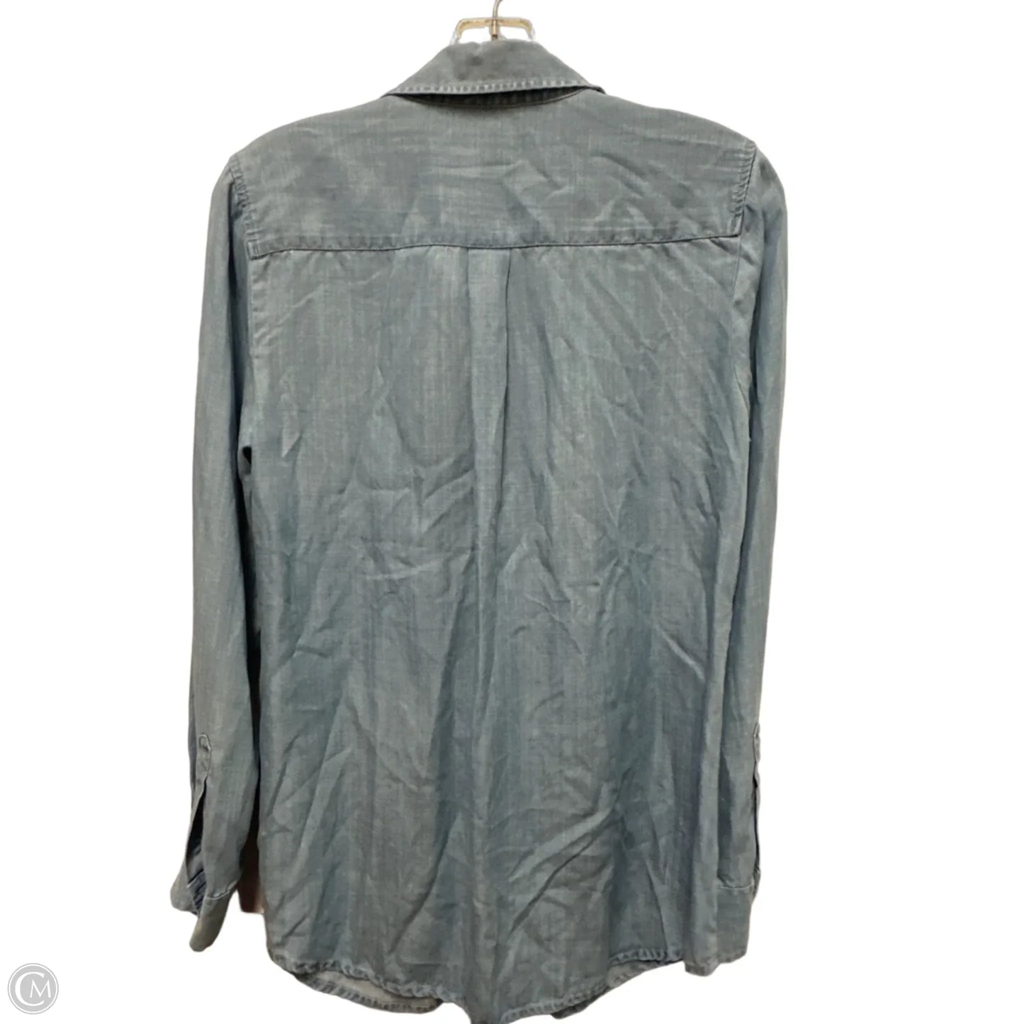 Blouse Long Sleeve By Foxcroft In Blue Denim, Size: S