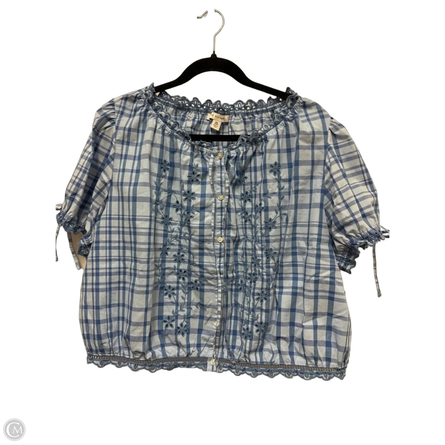 Blouse Short Sleeve By Free Assembly In Blue, Size: 1x