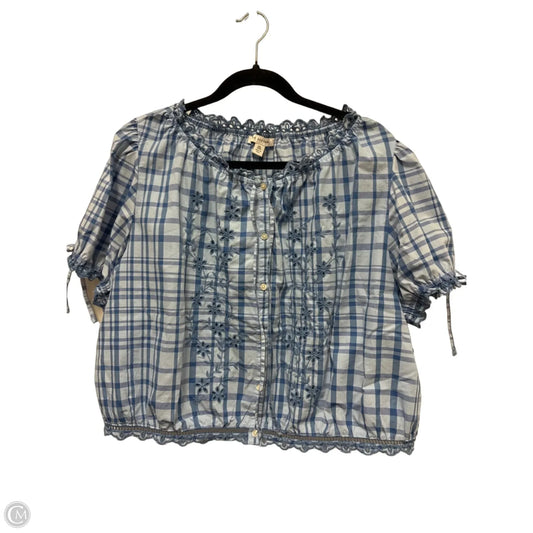 Blouse Short Sleeve By Free Assembly In Blue, Size: 1x