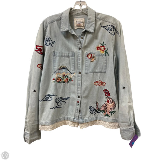 Blouse Long Sleeve By Holding Horses In Blue Denim, Size: S