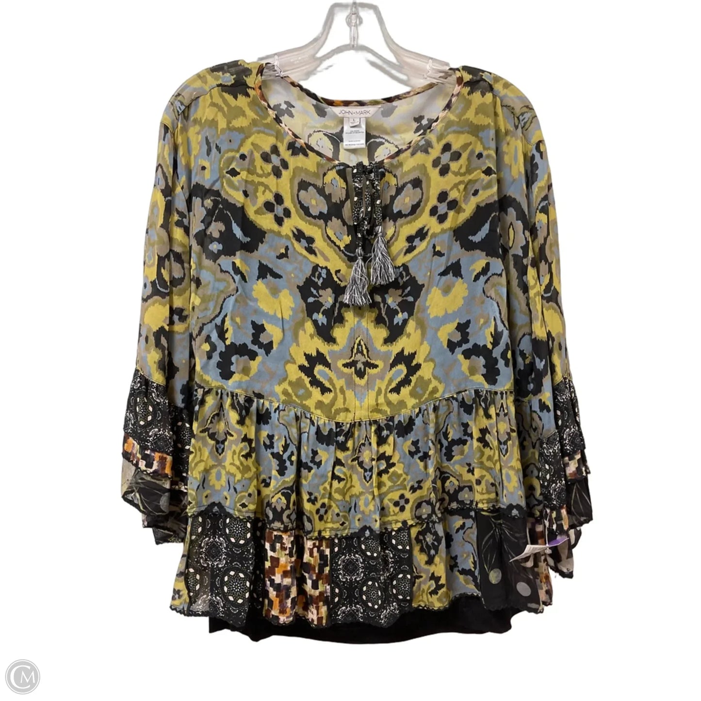 Top 2pc Long Sleeve By John Mark In Black & Green, Size: L