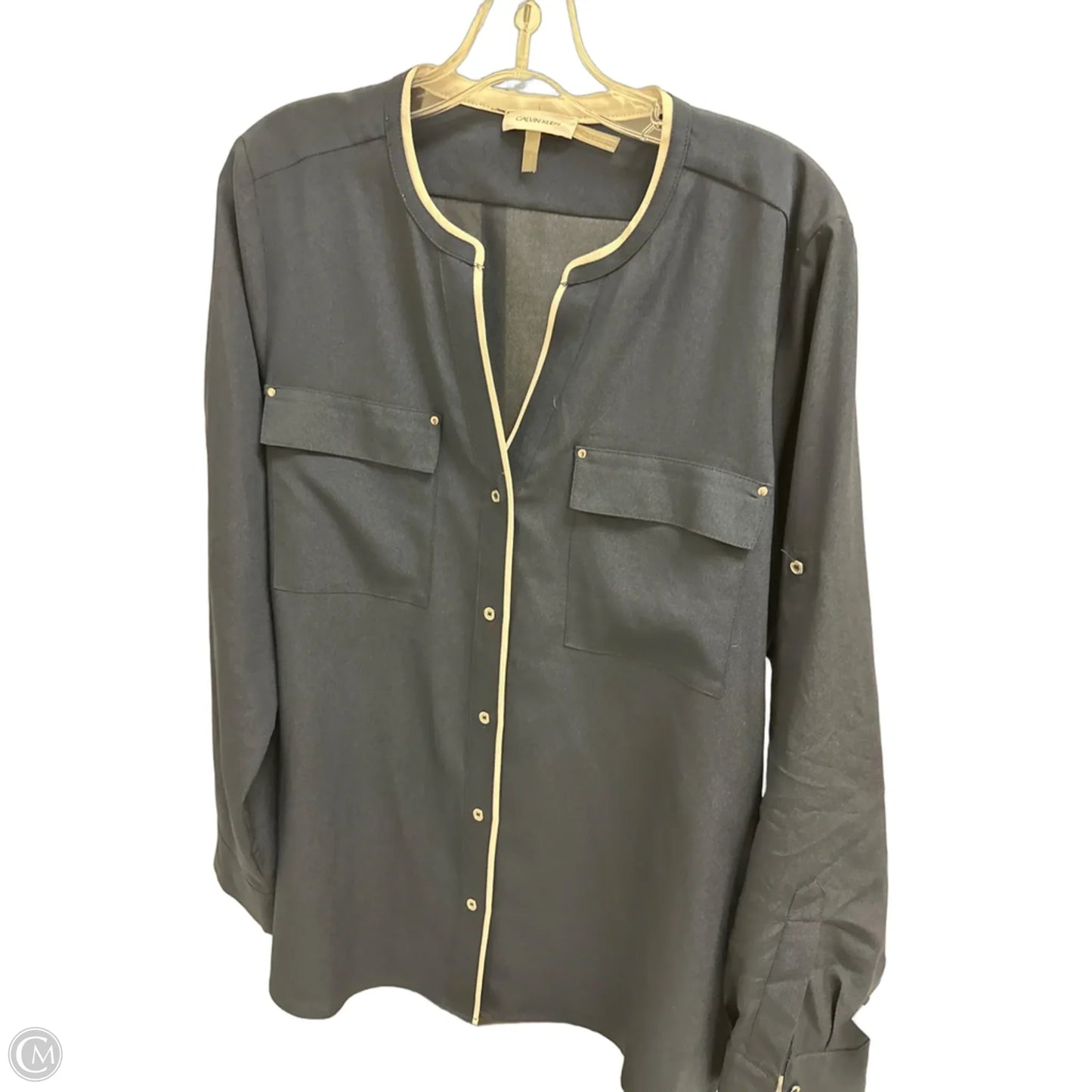 Blouse Long Sleeve By Calvin Klein In Navy, Size: L
