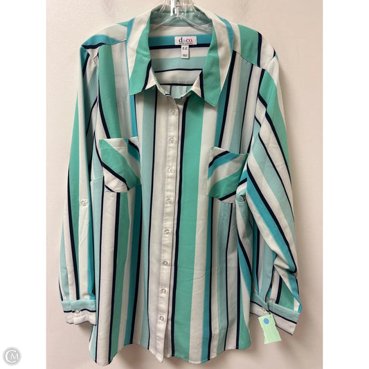 Blouse Long Sleeve By Denim And Company In Blue & Green, Size: 3x