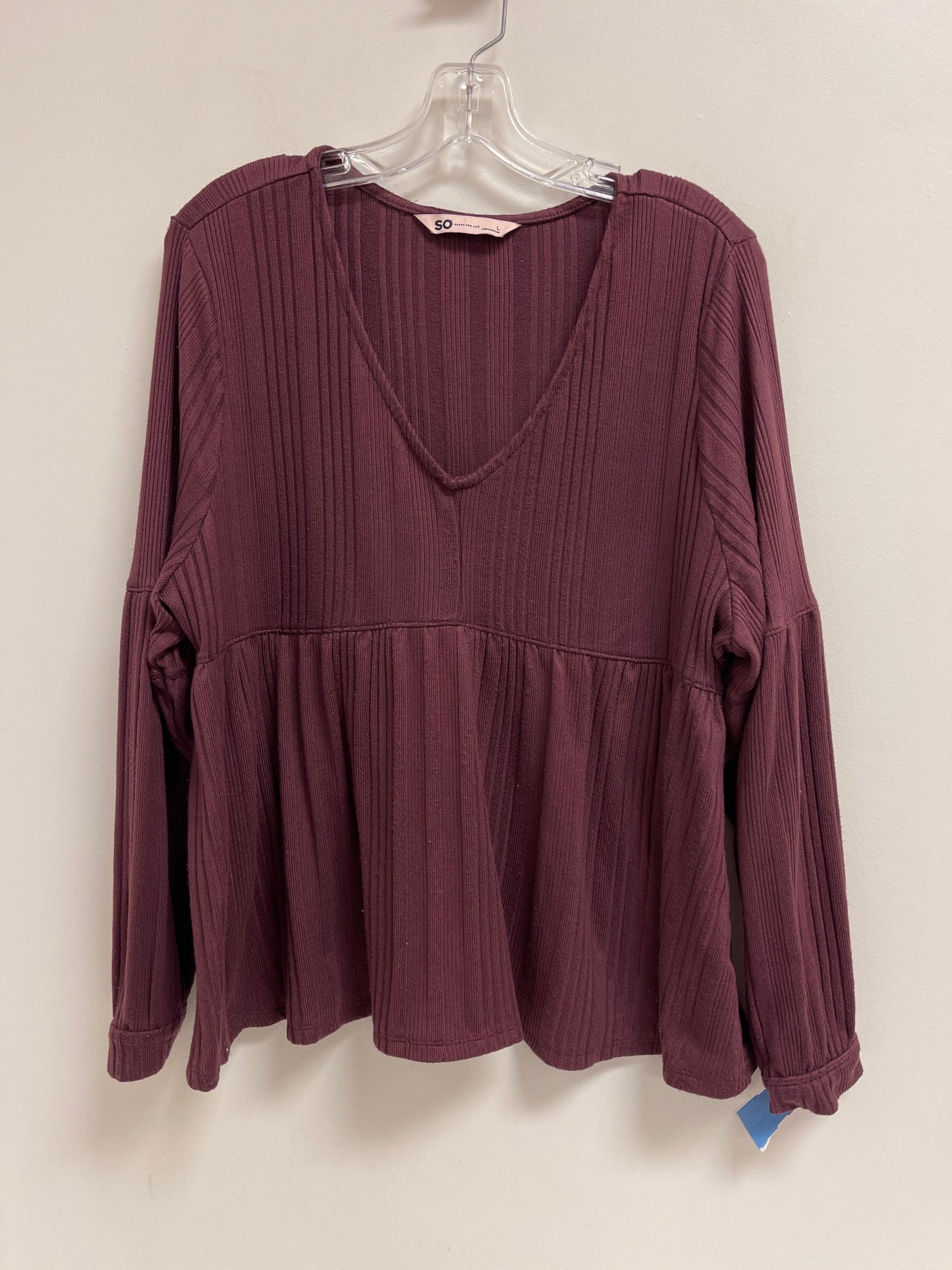Top Long Sleeve By So In Purple, Size: L