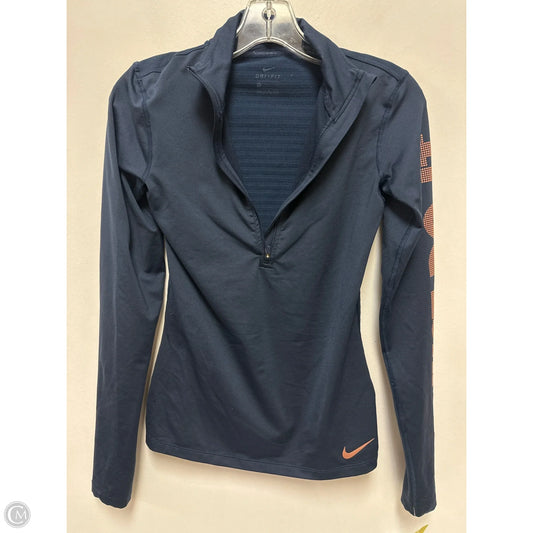 Athletic Top Long Sleeve Collar By Nike In Navy, Size: S