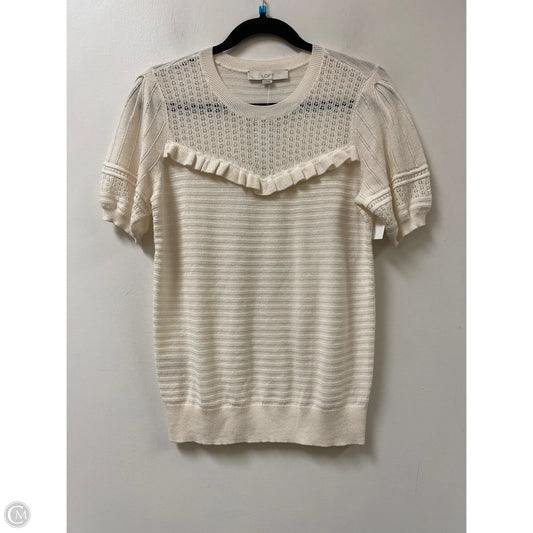Sweater Short Sleeve By Loft In Cream, Size: S