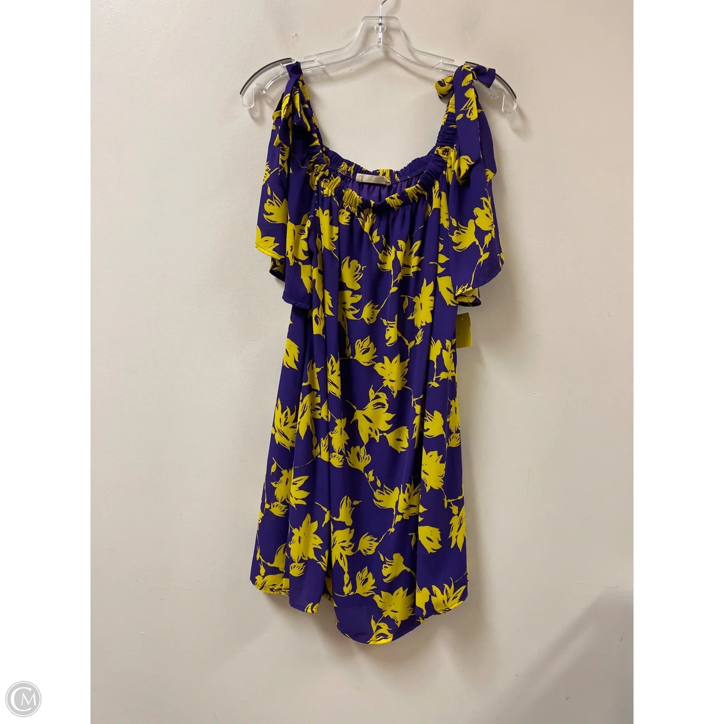 Dress Casual Short By Peach Love Cream California In Purple & Yellow, Size: L