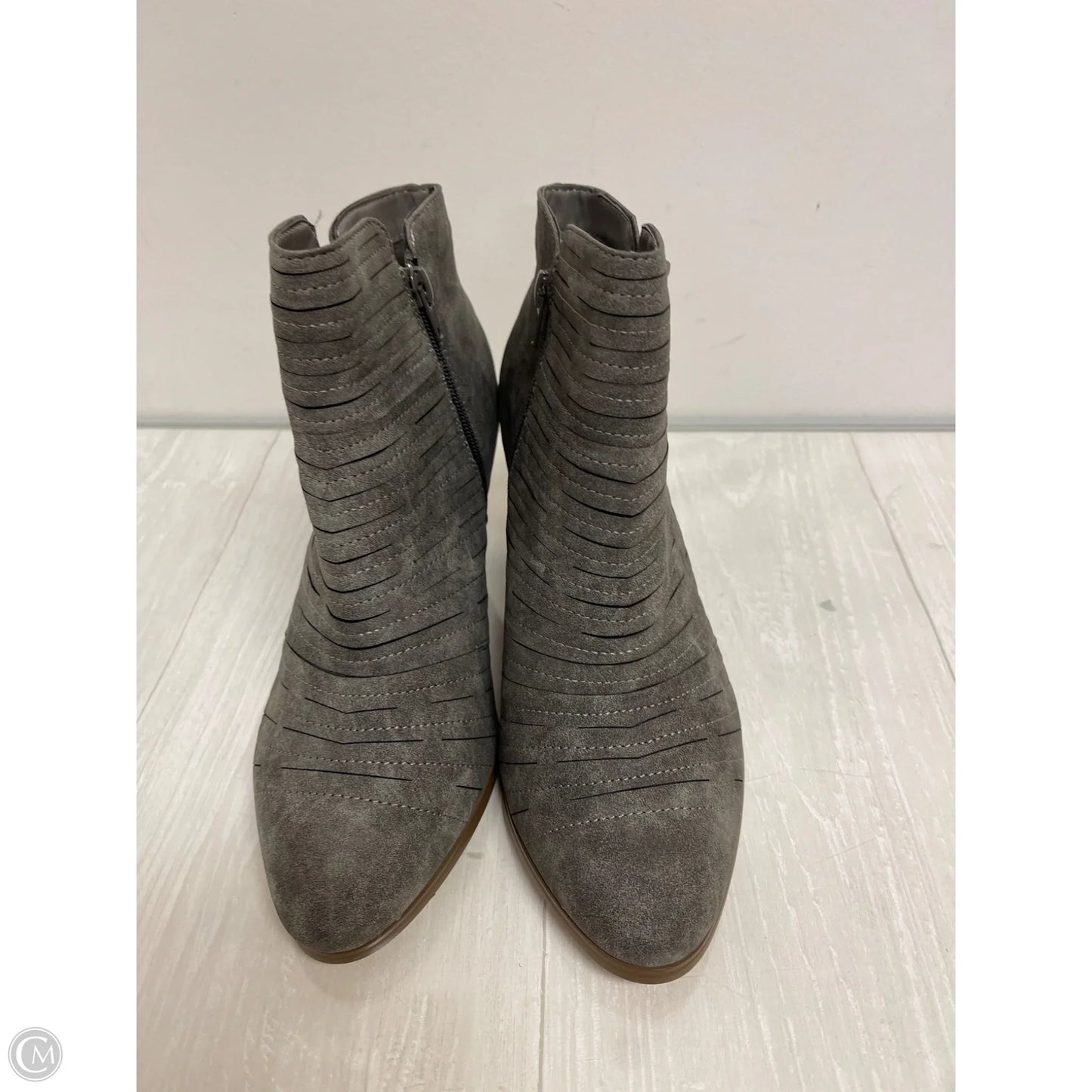 Boots Ankle Heels By Just Fab In Grey, Size: 9