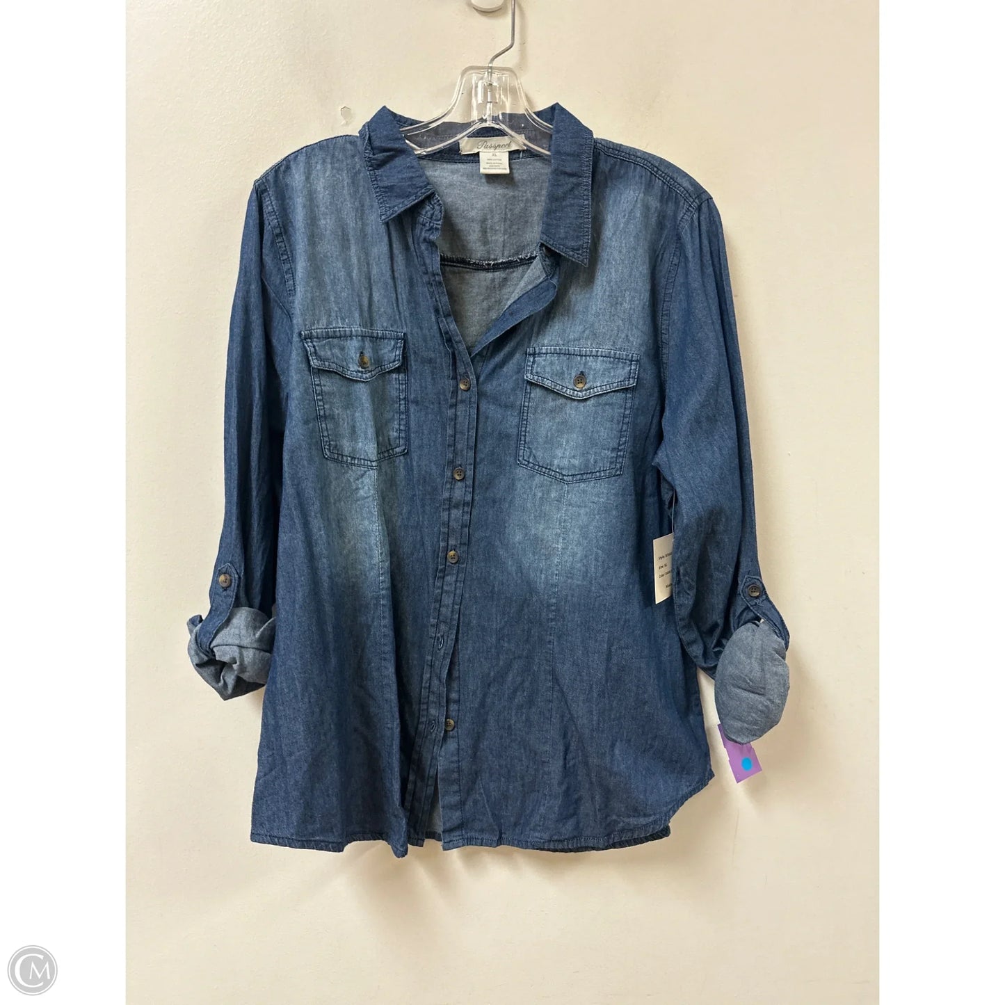 Top Long Sleeve By Passport In Blue Denim, Size: Xl