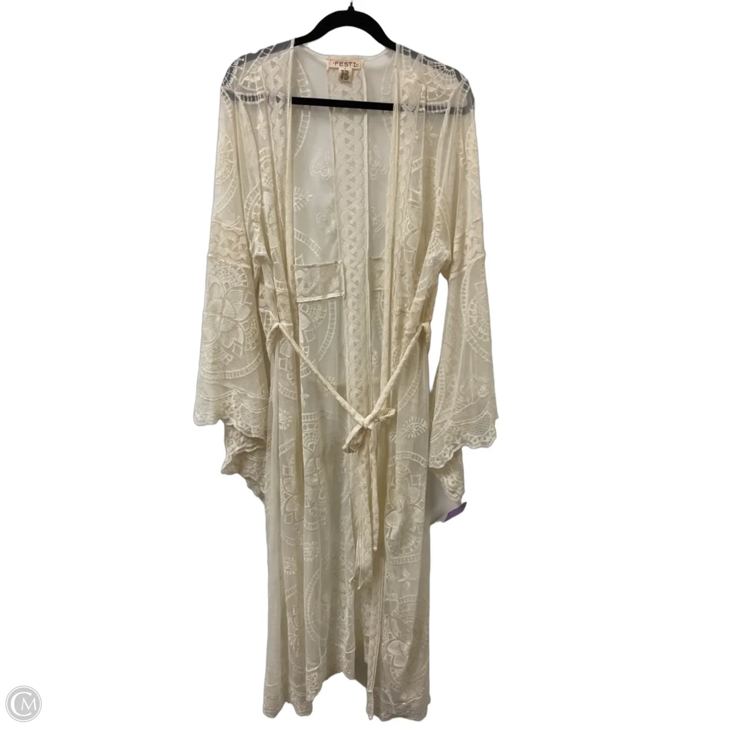 Kimono By Clothes Mentor In Cream, Size: 1x