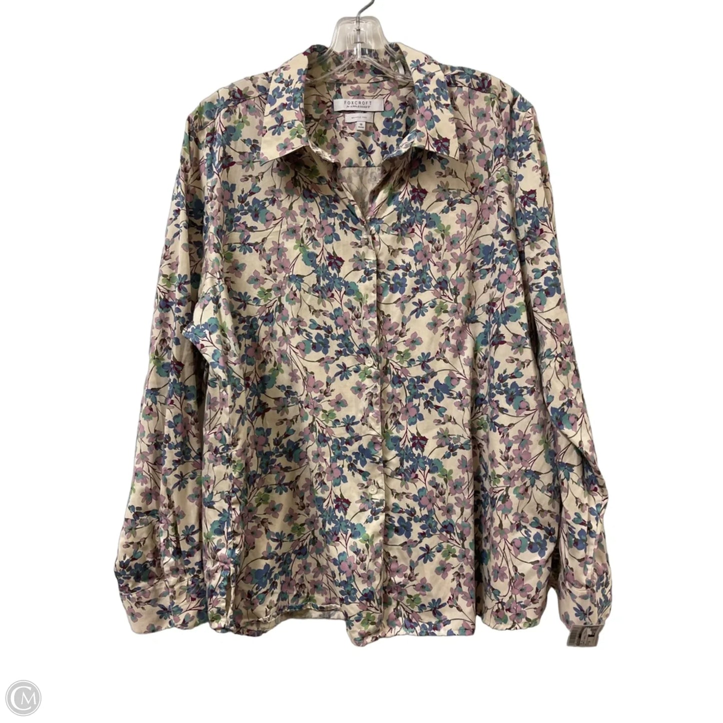 Top Long Sleeve By Foxcroft In Cream & Purple, Size: 2x