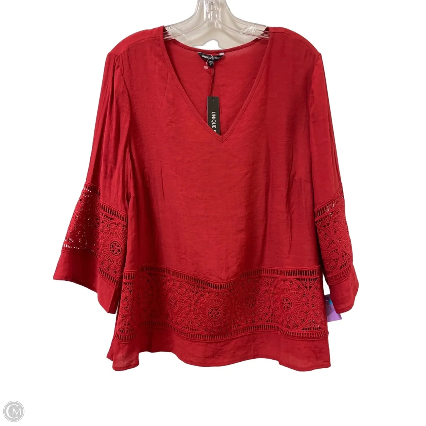 Top Long Sleeve By Unique Spectrum In Red, Size: 1x