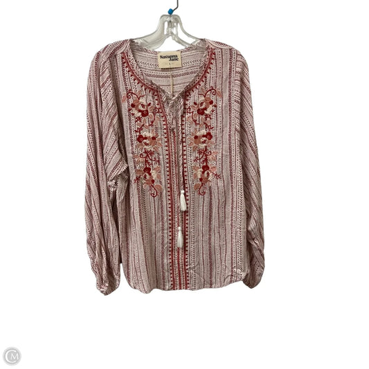 Blouse Long Sleeve By Savanna Jane In Red, Size: L