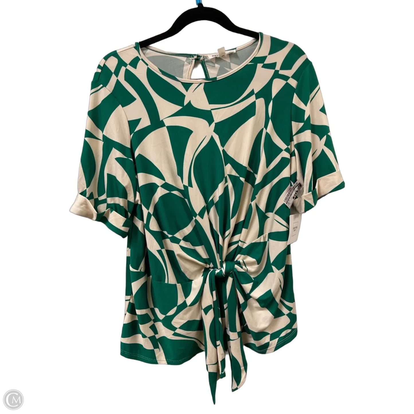 Top Short Sleeve By Perseption Concept In Cream & Green, Size: L