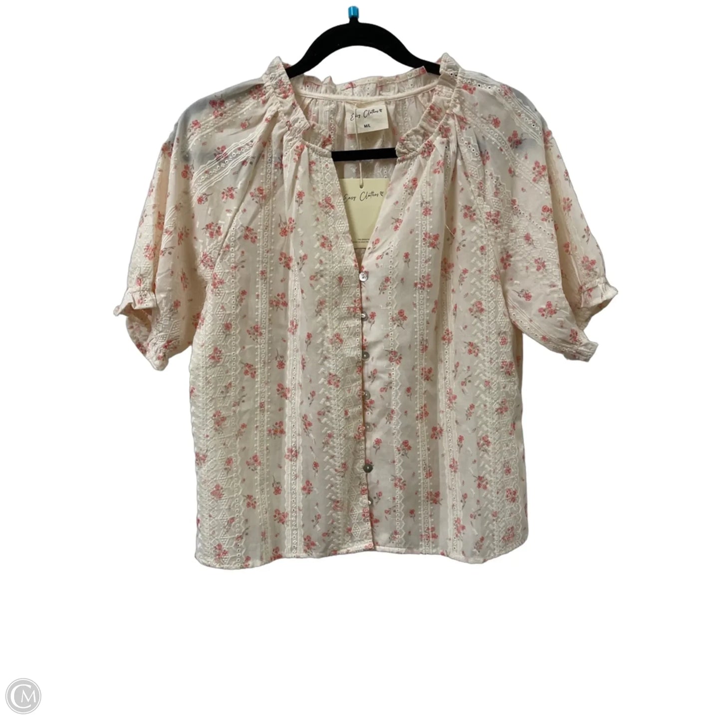 Blouse Short Sleeve By Clothes Mentor In Cream, Size: M