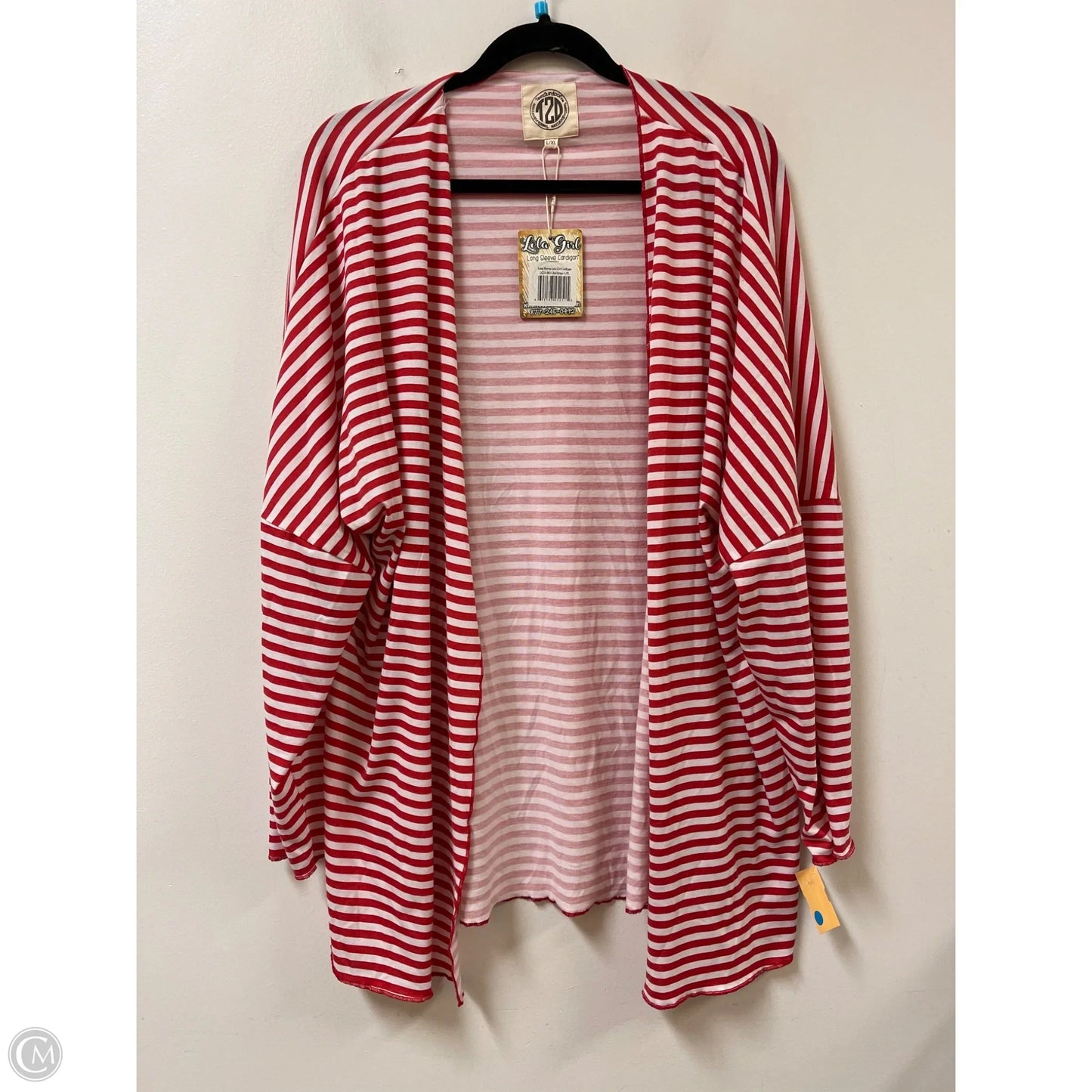 Sweater Cardigan By Clothes Mentor In Red & White, Size: L