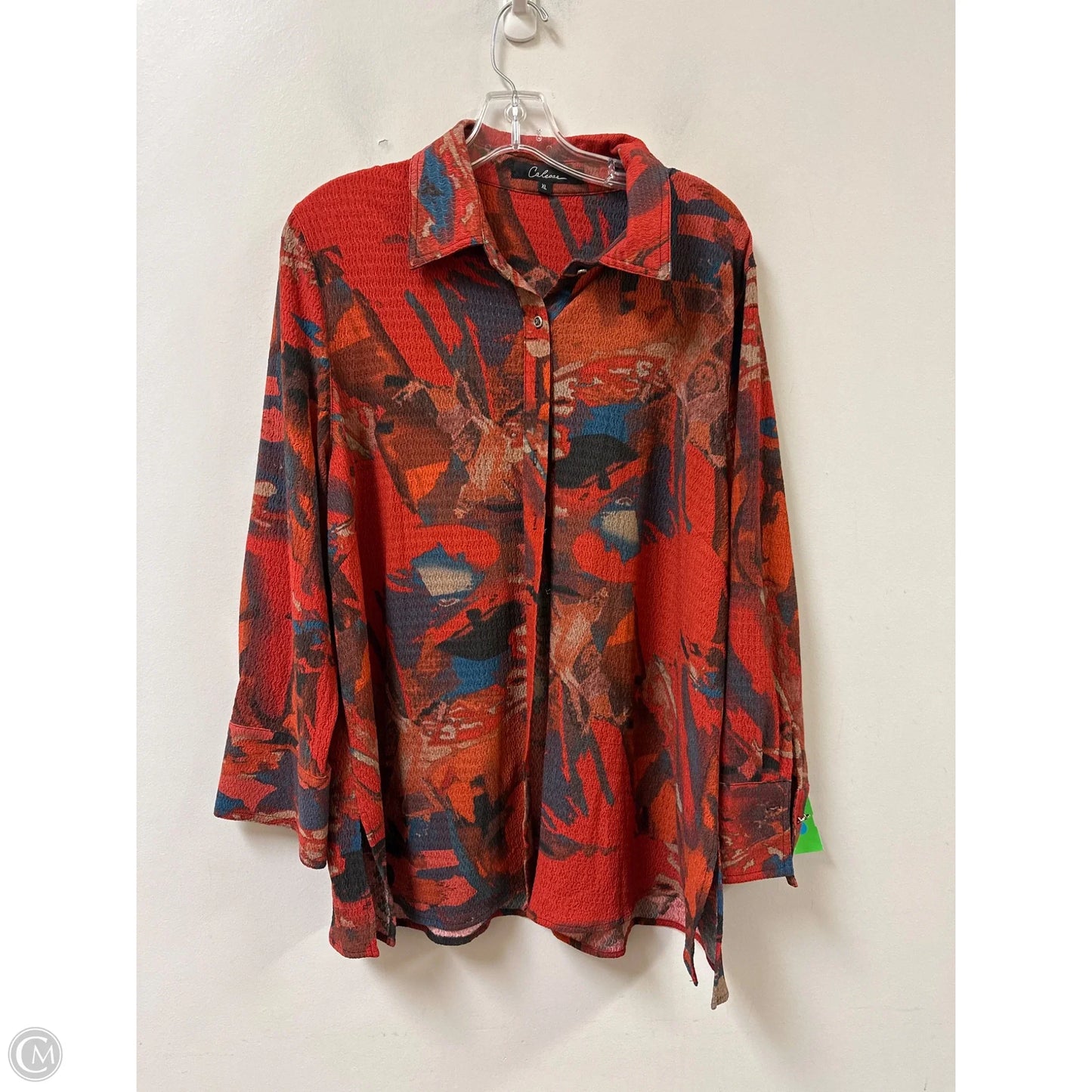 Blouse Long Sleeve By Calessa In Orange, Size: Xl
