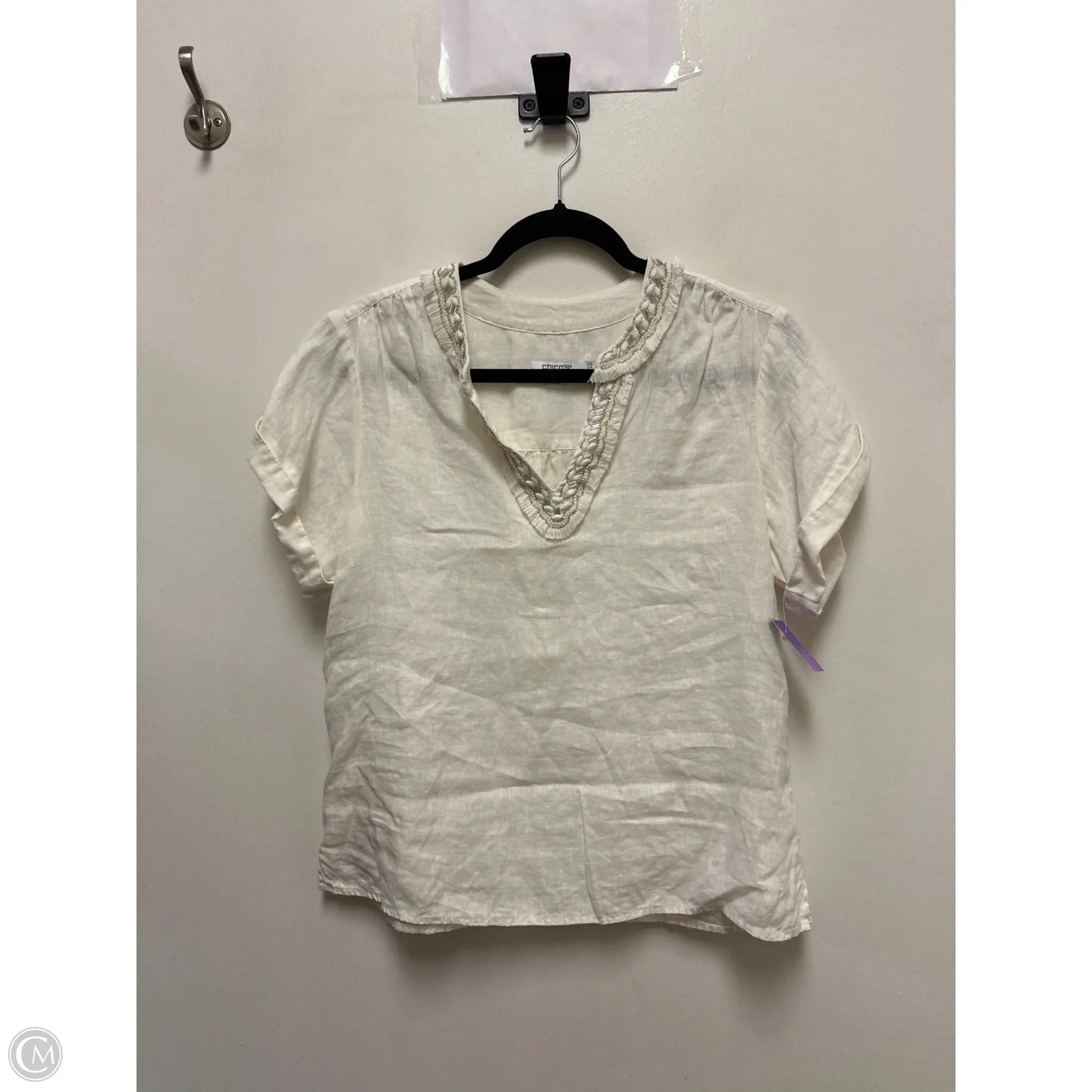 Blouse Short Sleeve By Chicos In Cream, Size: S