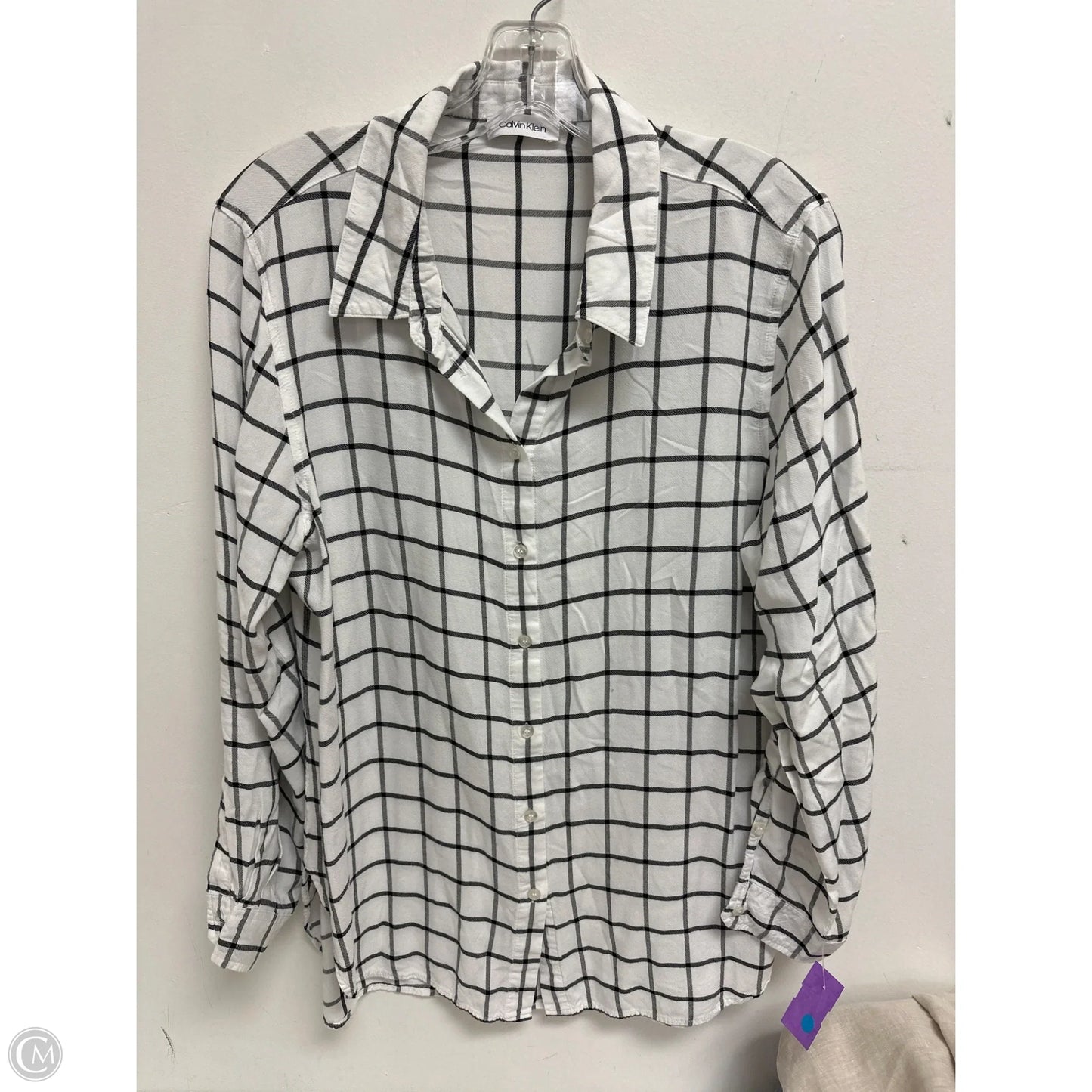 Blouse Long Sleeve By Calvin Klein In White, Size: S