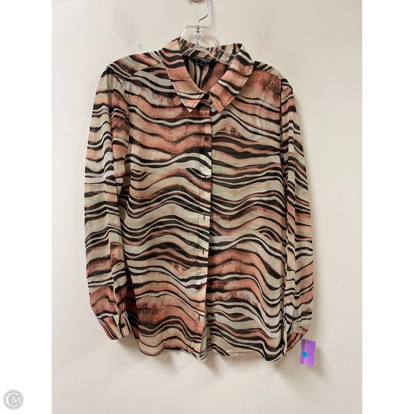 Blouse Long Sleeve By Liverpool In Tan, Size: L
