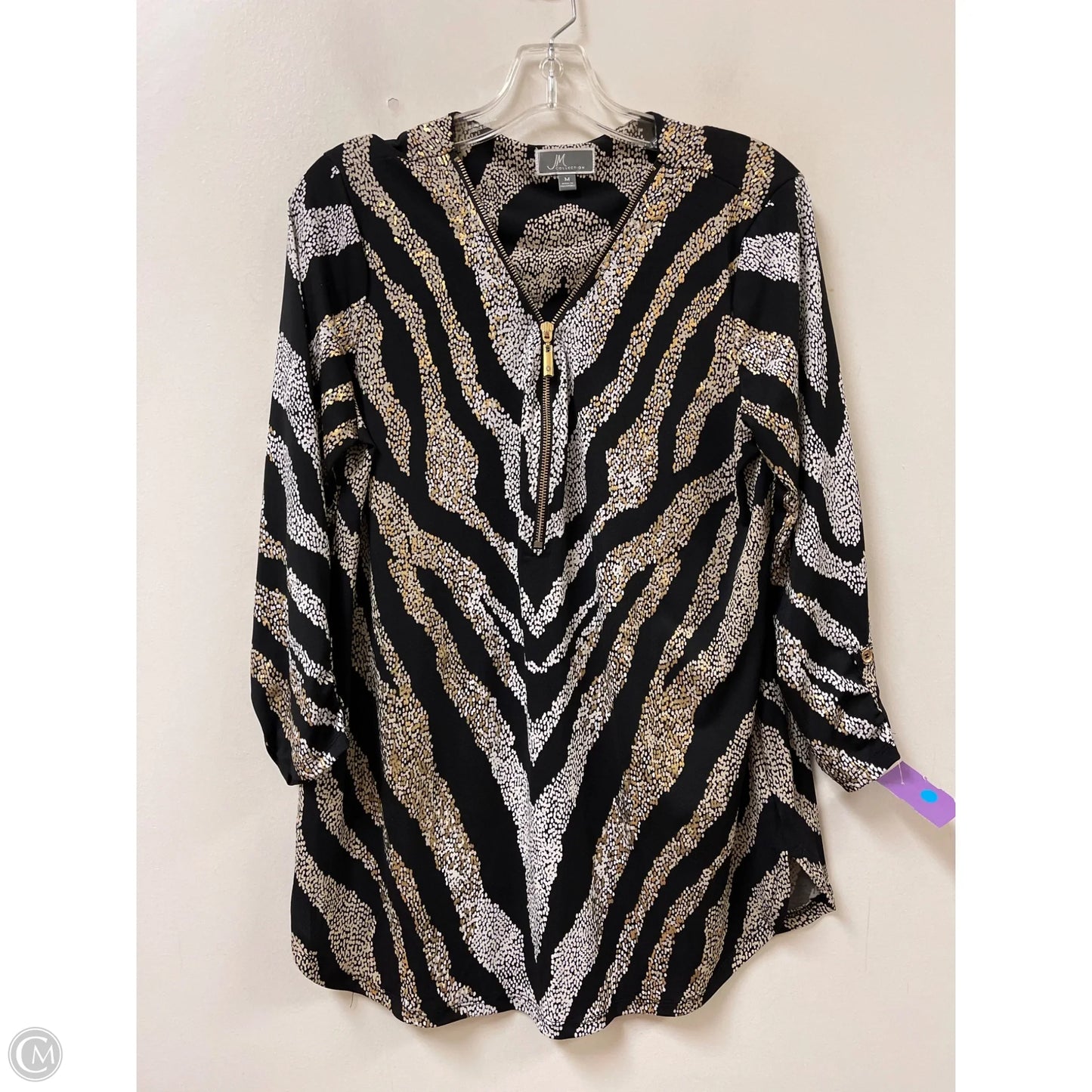 Top Long Sleeve By Jm Collections In Black & Cream, Size: M