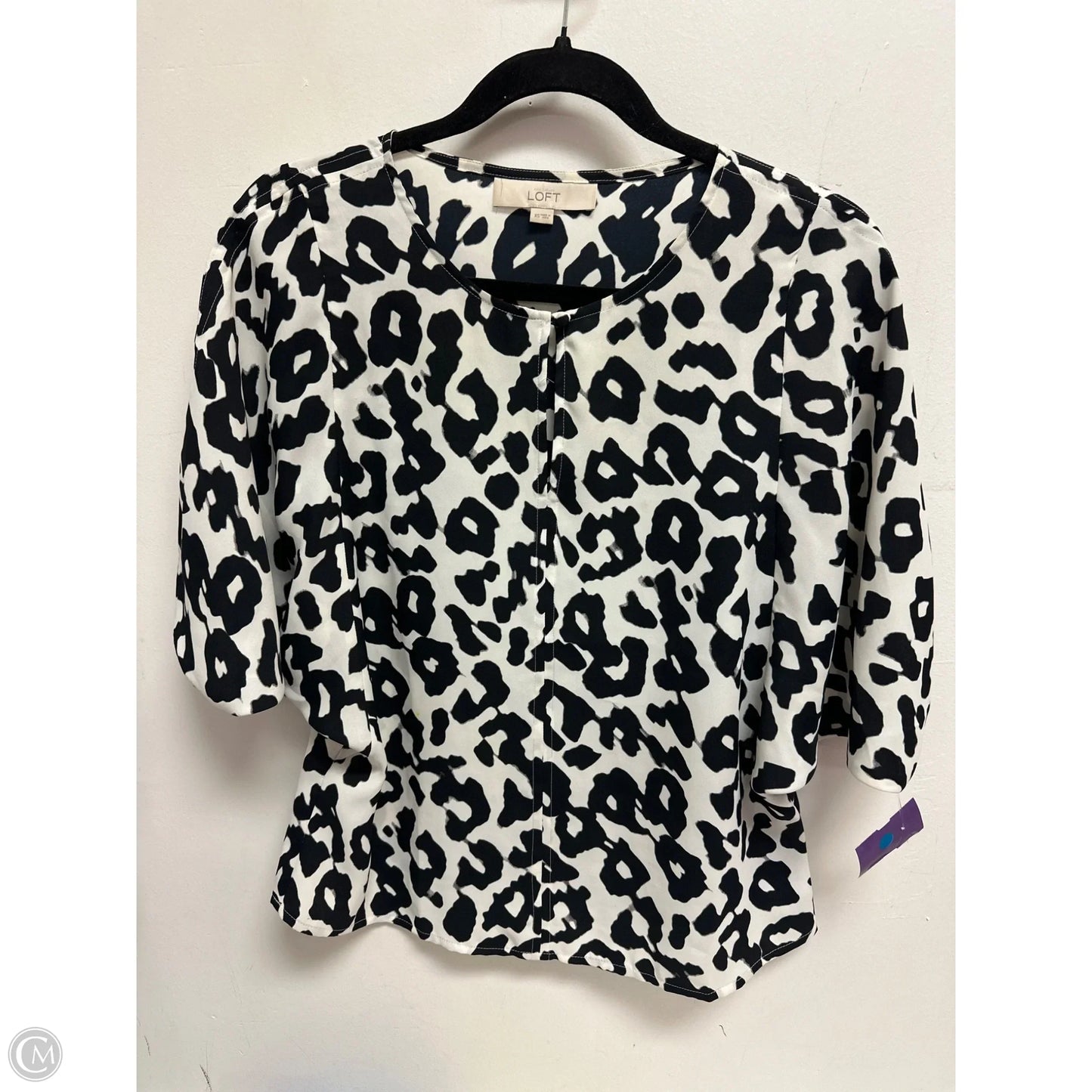 Top Short Sleeve By Loft In Black & White, Size: Xs