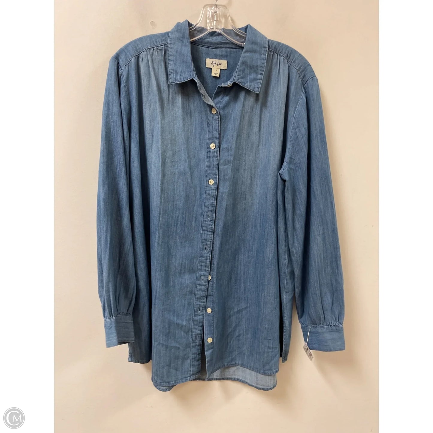 Blouse Long Sleeve By Style And Company In Blue Denim, Size: L