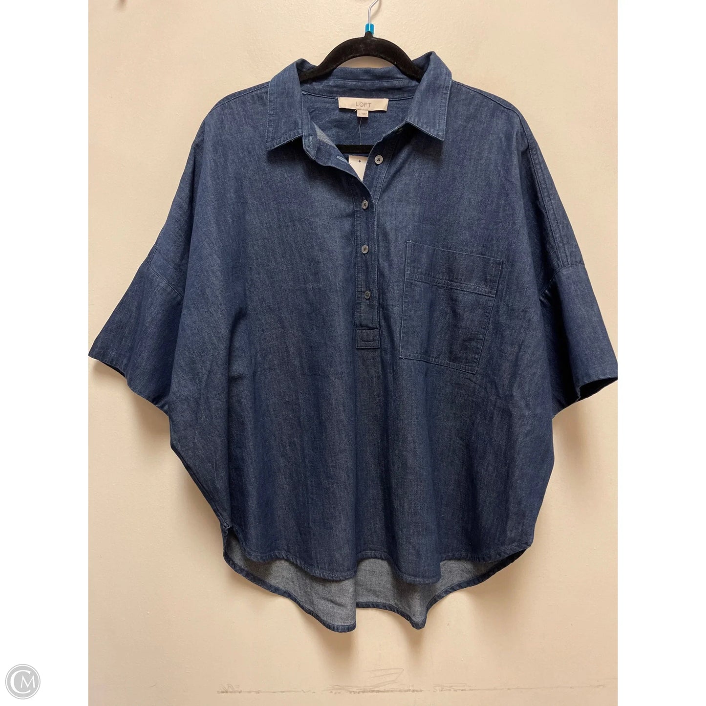 Blouse Short Sleeve By Loft In Blue Denim, Size: L