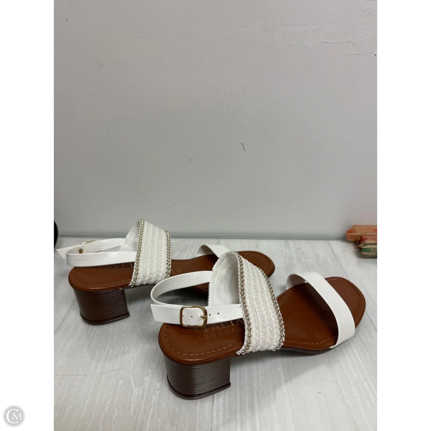 Sandals Heels Block By Italian Shoemakers In White, Size: 8