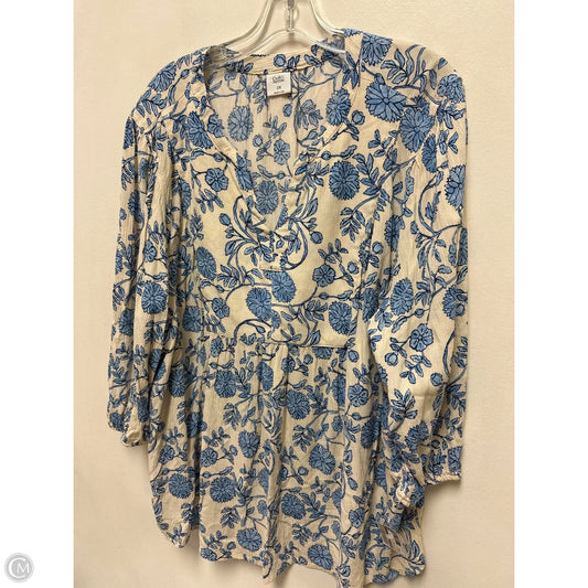 Top Long Sleeve By Croft And Barrow In Blue & Cream, Size: 2x