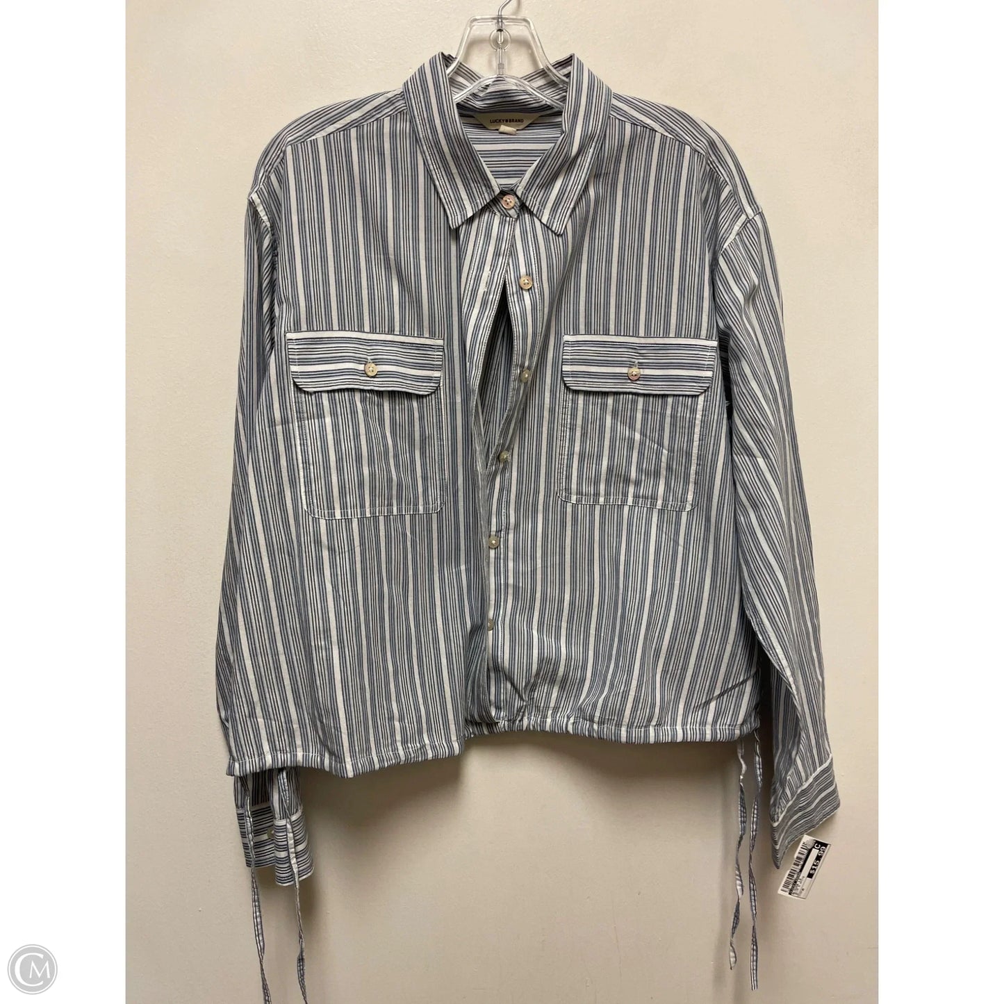 Blouse Long Sleeve By Lucky Brand In Blue & White, Size: M
