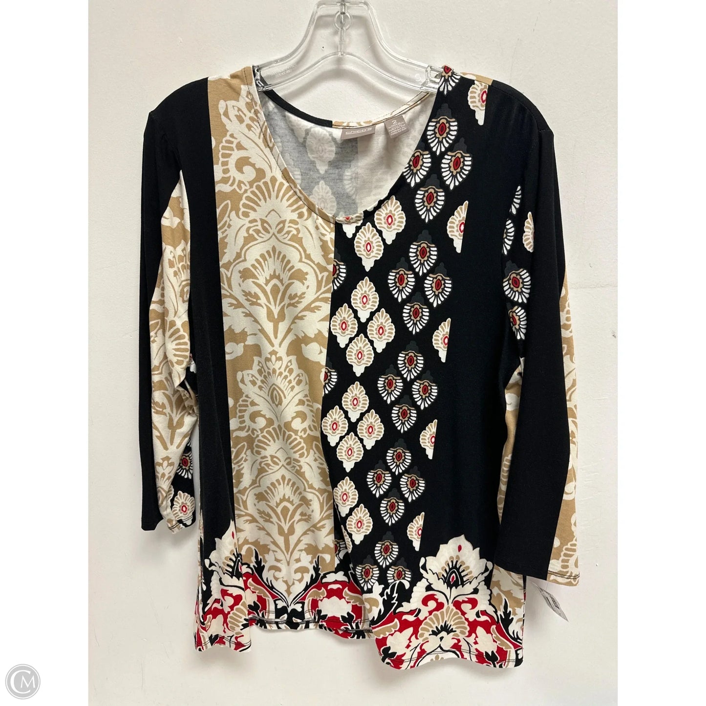 Top Long Sleeve By Chicos In Black & Cream, Size: L