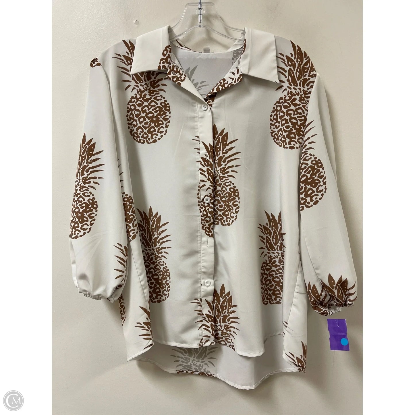 Blouse Long Sleeve By Clothes Mentor In Brown & White, Size: M