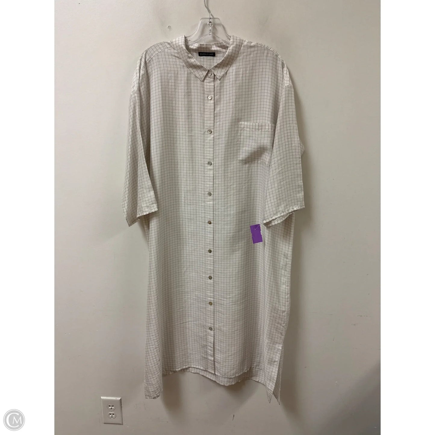 Dress Casual Midi By Eileen Fisher In Grey & White, Size: L