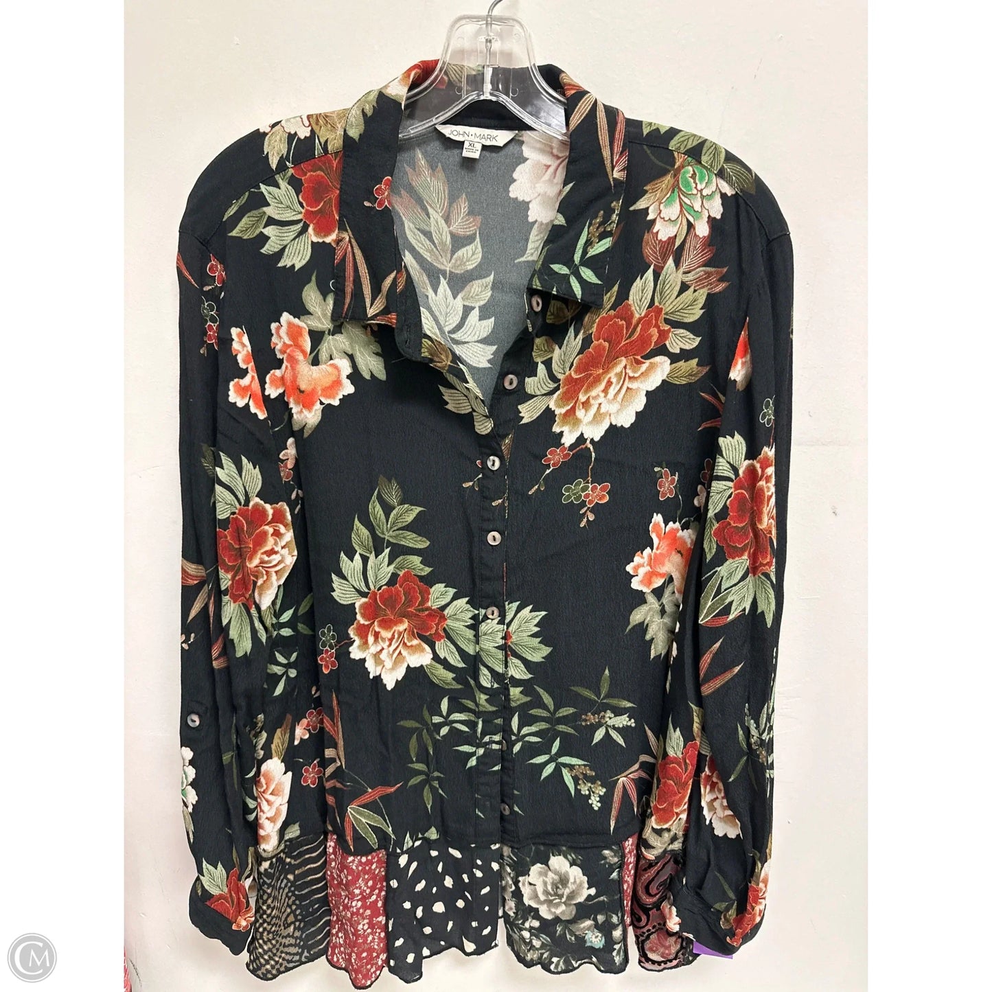 Blouse Long Sleeve By John Mark In Floral Print, Size: Xl