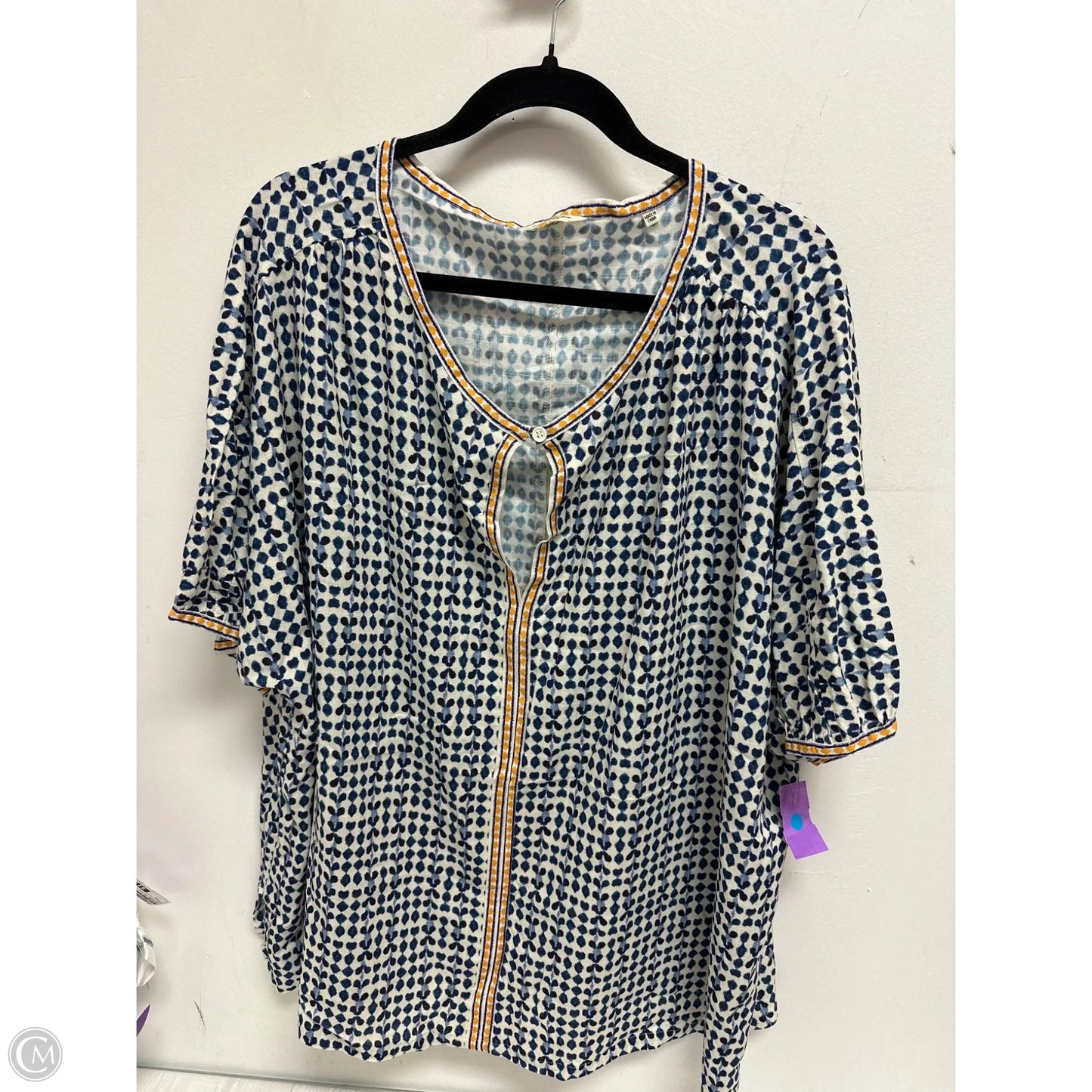 Top Short Sleeve By Max Studio In Blue & White, Size: 3x