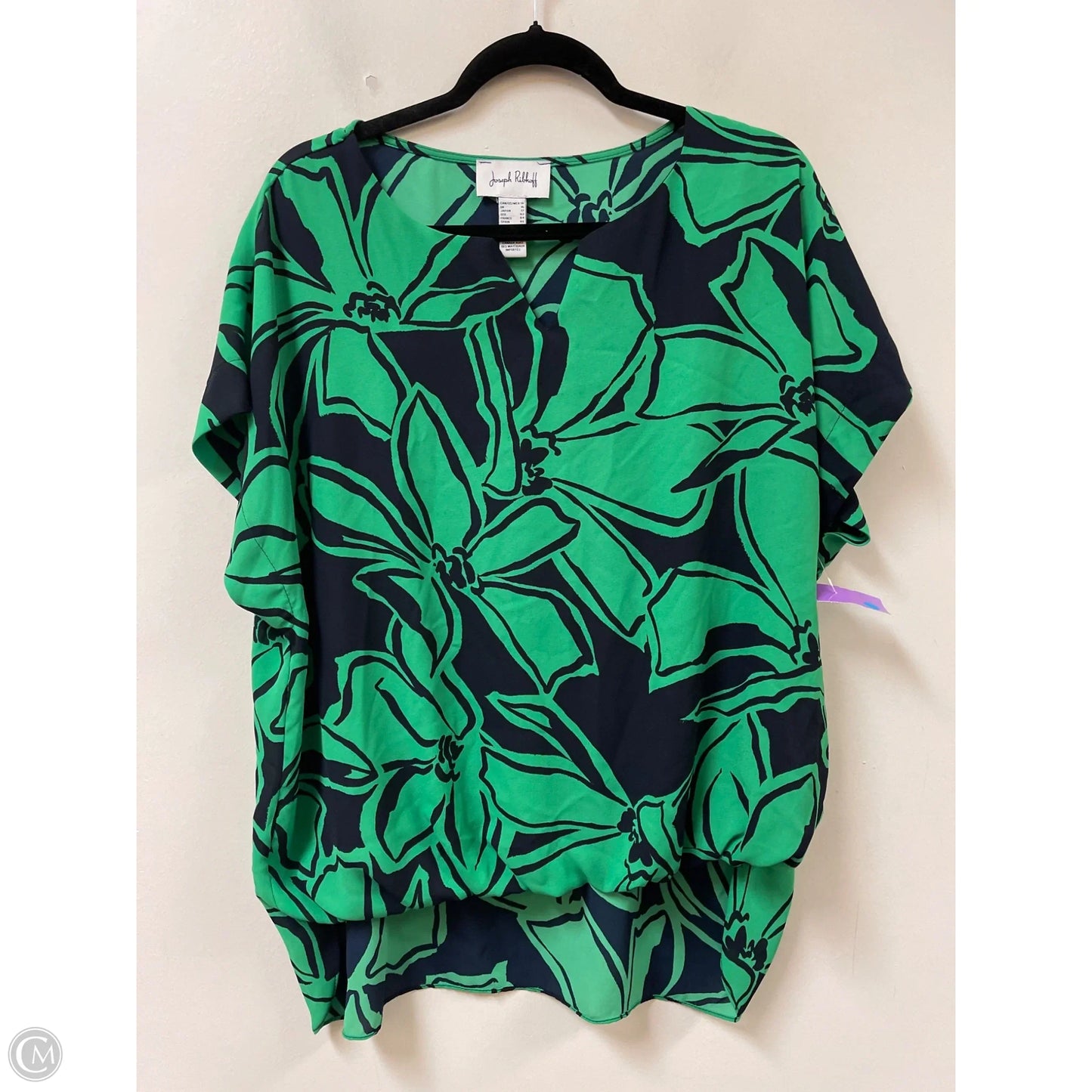 Top Short Sleeve By Joseph Ribkoff In Black & Green, Size: L