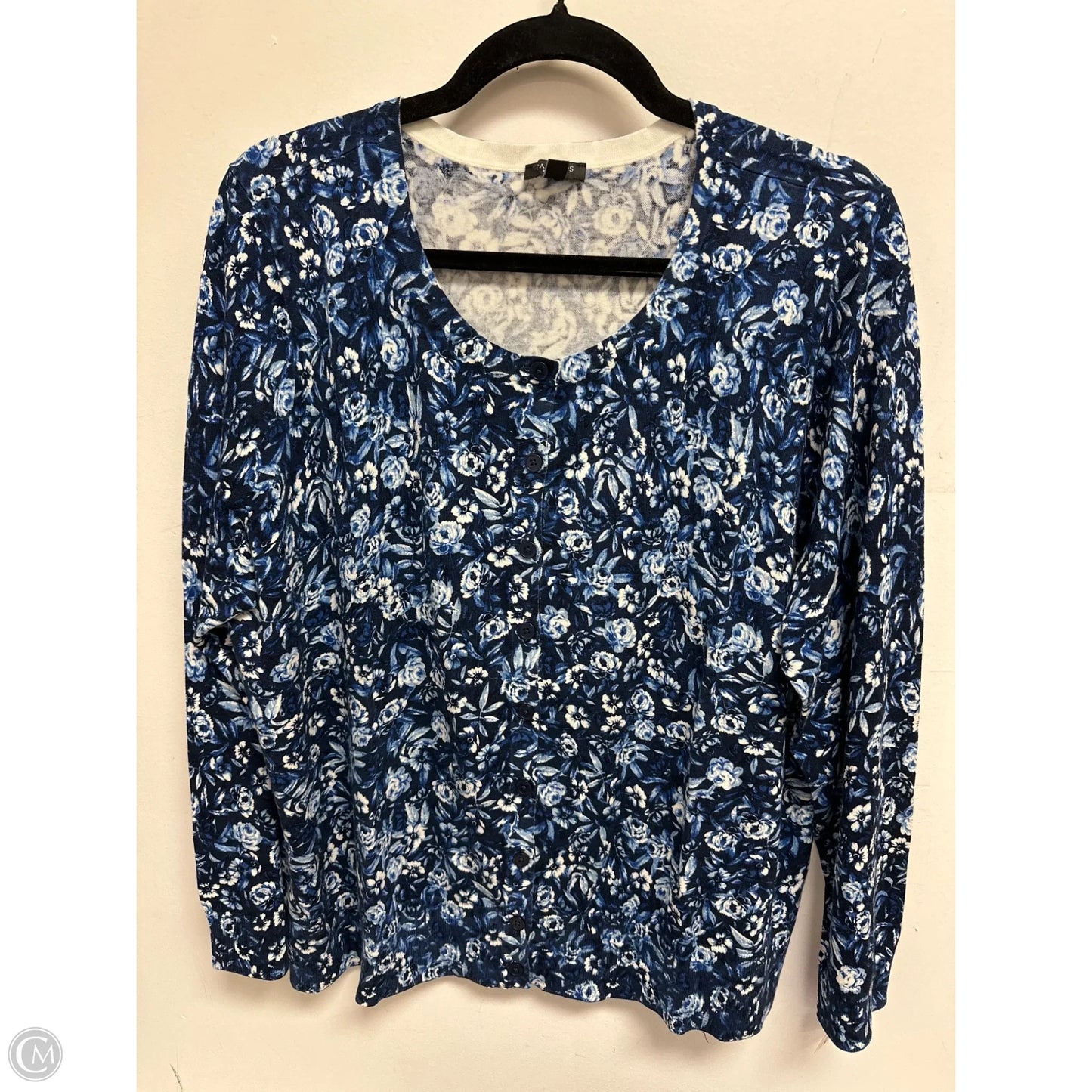Sweater Cardigan By Talbots In Blue & White, Size: 2x
