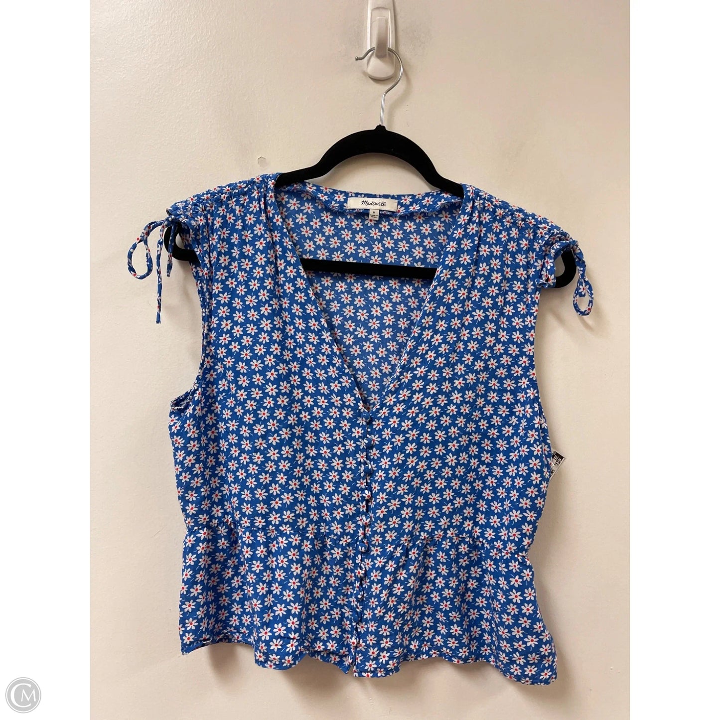 Blouse Sleeveless By Madewell In Blue & White, Size: M