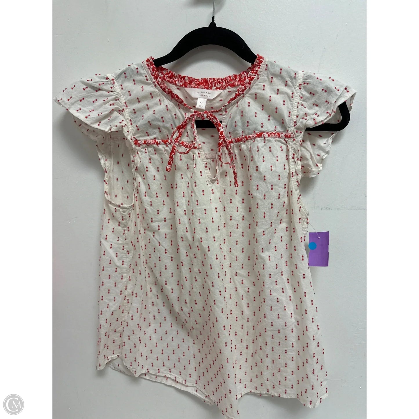 Top Short Sleeve By Lc Lauren Conrad In Red & White, Size: M